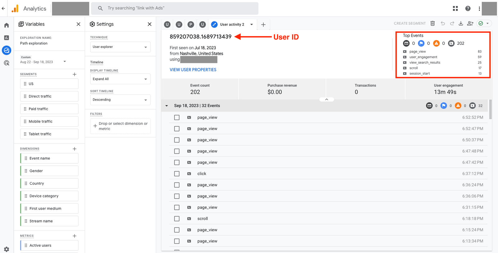 Screenshot of User ID in GA4
