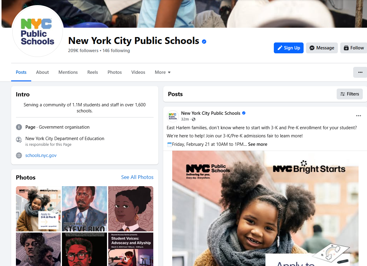 Screenshot of an active Facebook page